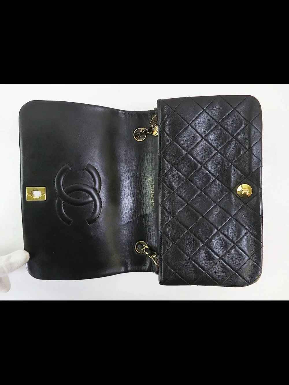 CHANEL Black Quilted Lambskin Shoulder Bag with Gold Hardware